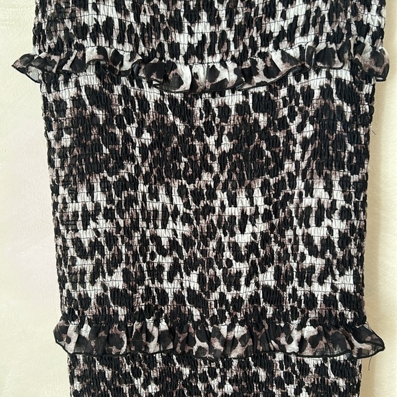 MABLE VIDA STRAP SMOCKED MAXI DRESS LEOPARD ruched ruffled - Picture 4 of 11